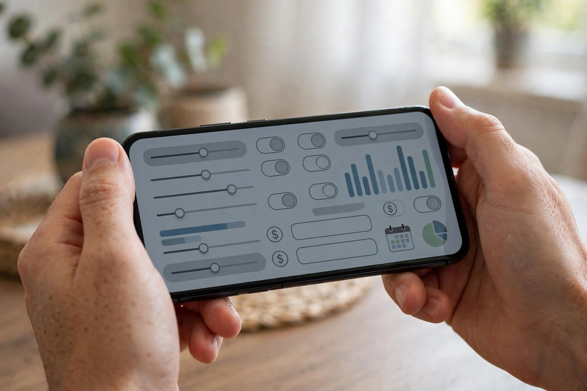 Persoană folosește calculatorul de salariu net pe telefon