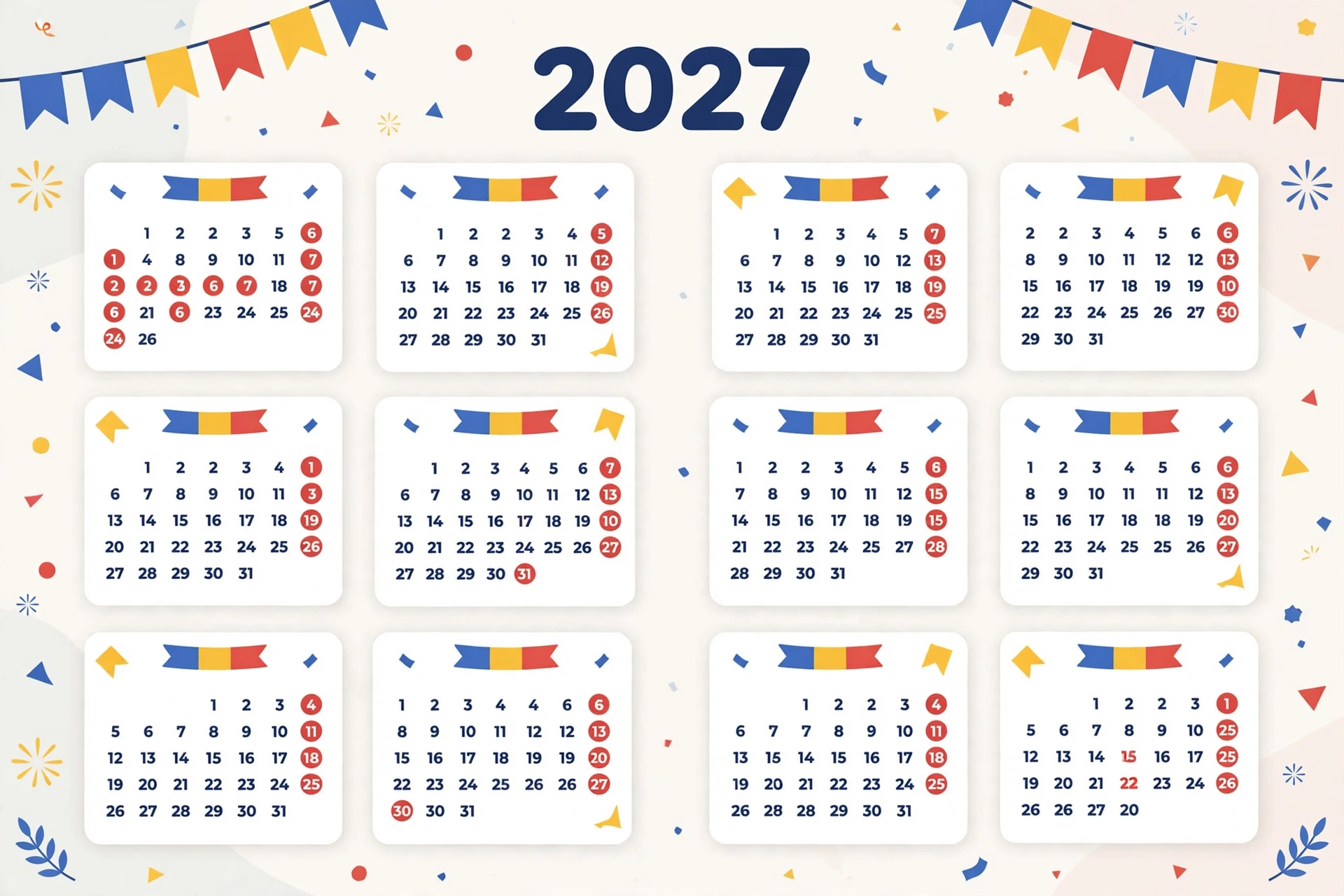 Calendarul zilelor libere legale din România în 2027, cu sărbătorile marcate